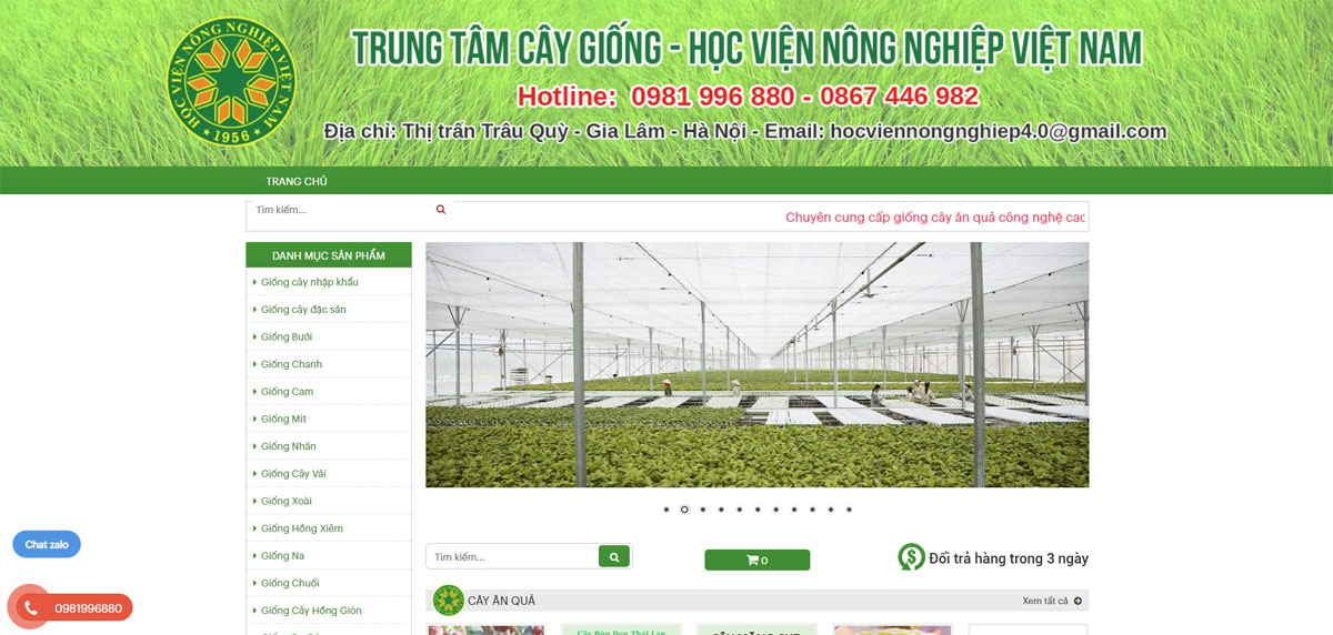 Website bán hàng cây giống - hạt giống chuyên nghiệp