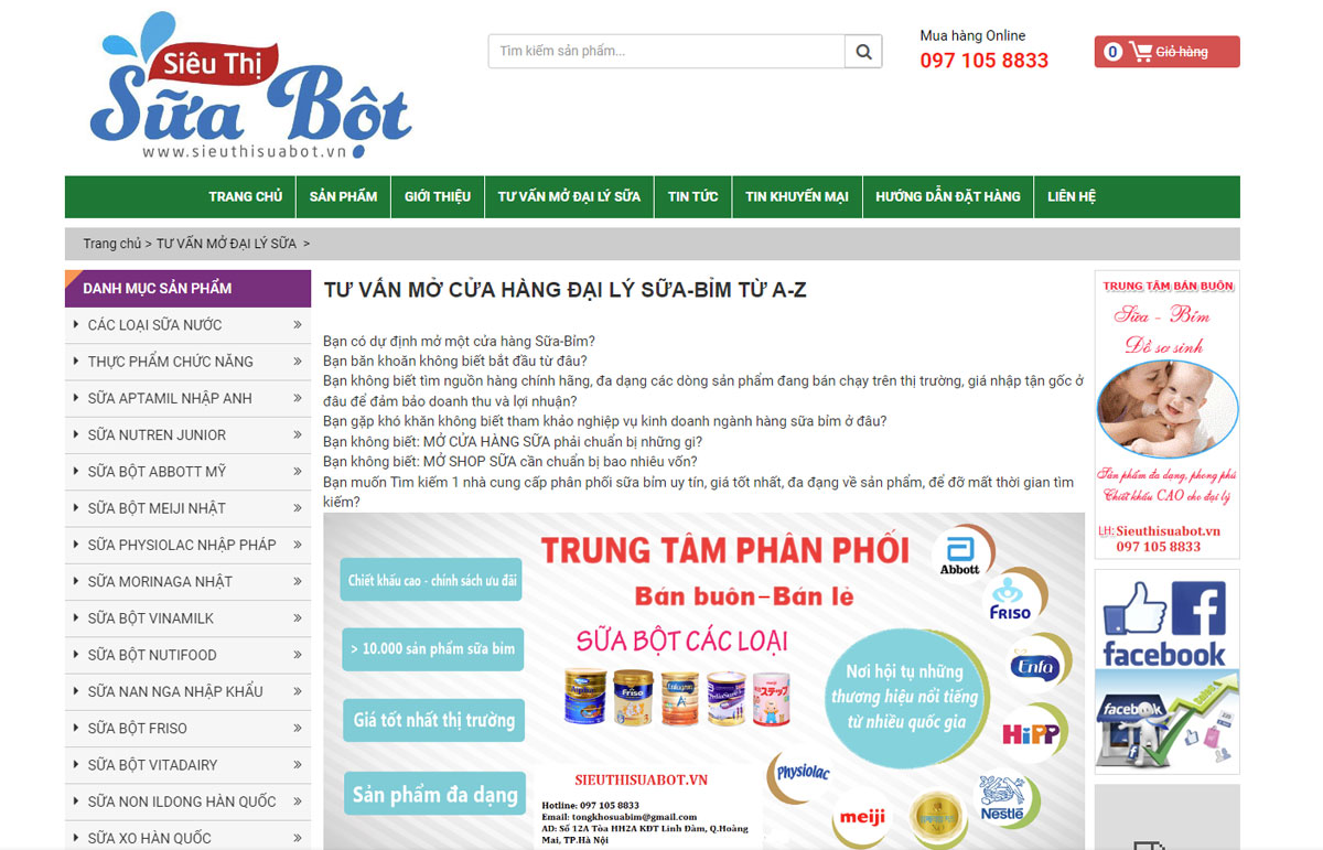 Web bán hàng bìm sữa chuyên nghiệp