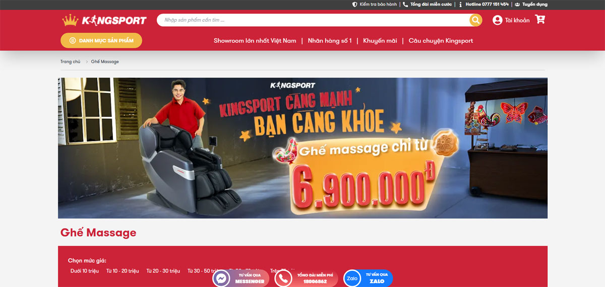 Web bán hàng ghế massage