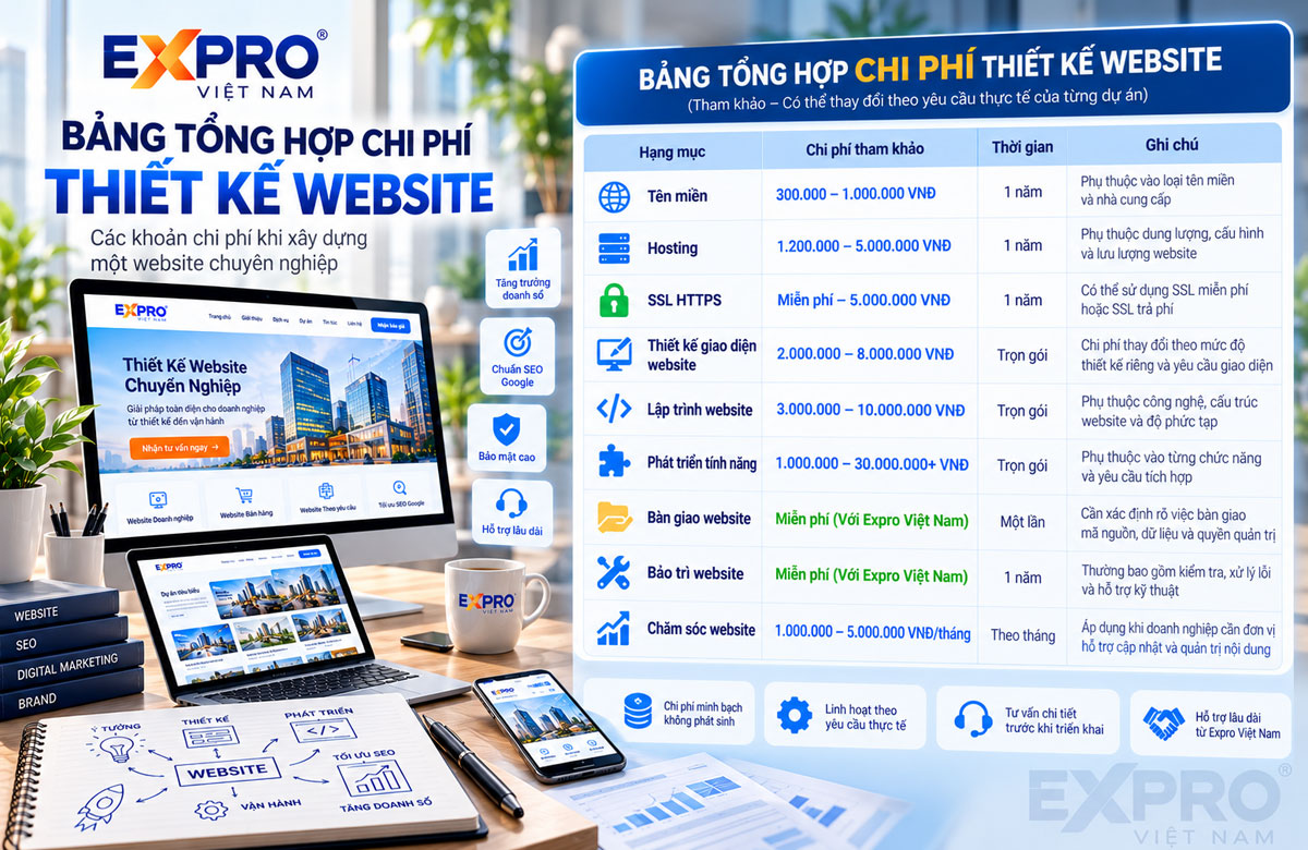Giá thiết kế web tổng hợp