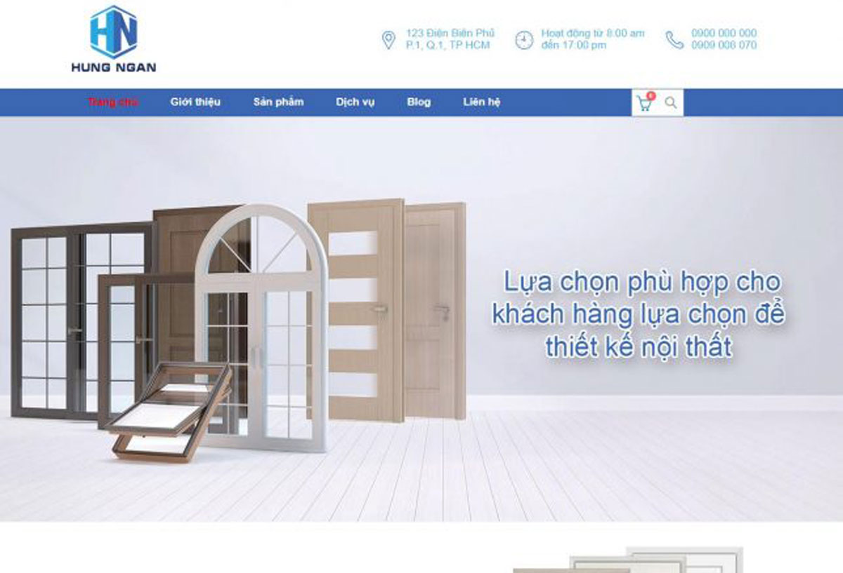 Mẫu web bán cửa gỗ, khung cửa Hưng Ngân